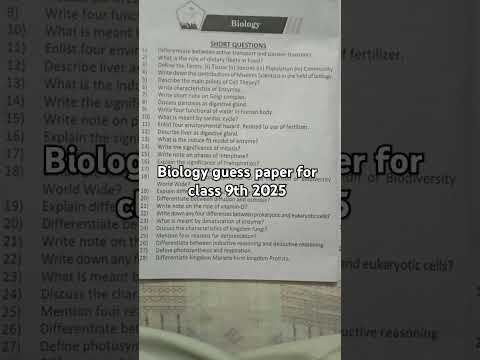 Biology guess paper for class 9th for kpk all board 2025 #bisepexam2025