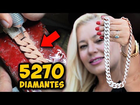 ¡Increíble! 52 Quilates de Diamantes en una Cadena Cubana de Oro Rosa