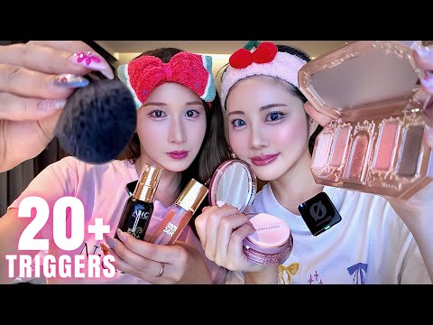 【ASMR】友達とメイクアップ＆コスメの音💄🎧｜Make-up Sounds with Friend