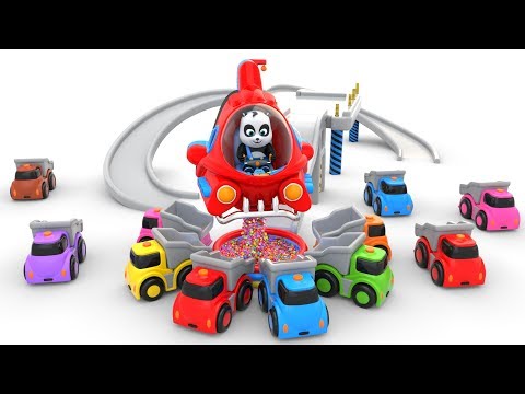 Pinky and Panda Play with Color Balls and Dump Trucks