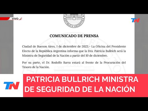 Javier Milei confirmó que Patricia Bullrich será la ministra de Seguridad de su gobierno