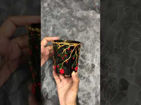 From plain glass to a touch of class 🖤Hand-painted🎨#shorts#glasspainting#diyvase#handpaintedart