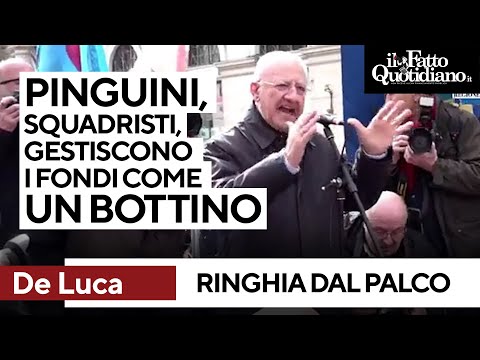 "Pinguini e squadristi", De Luca ringhia contro il governo dal palco della manifestazione