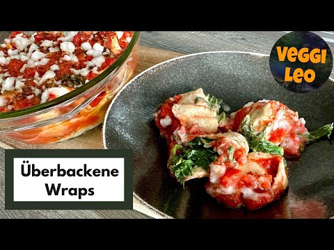 Überbacke Wrap-Röllchen mit Spinat und Tomaten