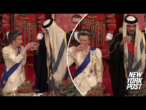 Princess Anne narrowly avoids protocol slip-up with Emir of Qatar at lavish state banquet