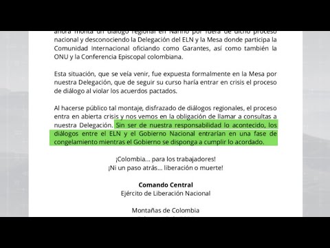 Gobierno reclama a ELN por 'congelar' diálogos - Teleantioquia Noticias