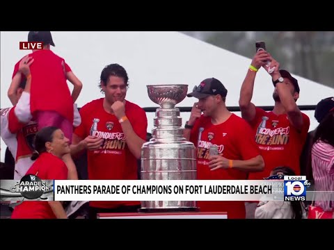 Florida Panthers players deliver Stanley Cup to stage