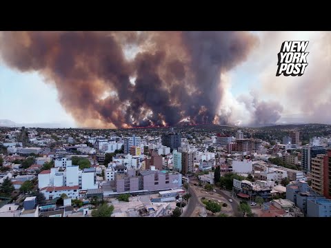 Drone Footage Shows Huge Wildfire Threatening Argentine City