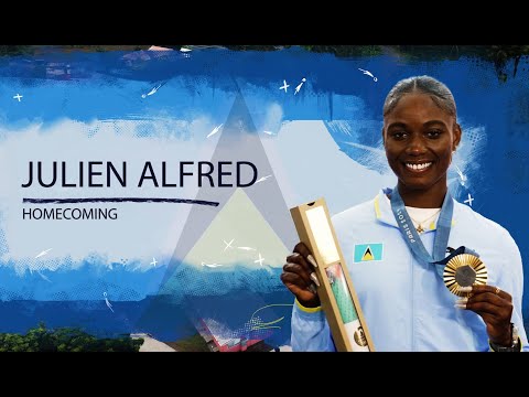 Smiles all around in Saint Lucia for our champion, Julien Alfred, | Day 1 of the Homecoming