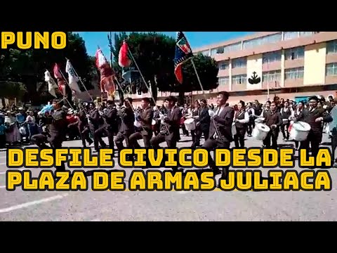 ASI DESFILARON LAS DIVERSAS INSTITUCIONES HOY 8 DE OCTUBRE EN PLAZA DE ARMAS DE JULIACA...
