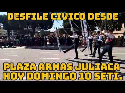 ASI DESFILARON LAS INSTITUCIONES EDUCATIVAS DESDE LA PLAZA DE ARMAS DE JULIACA PUNO..