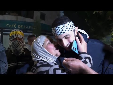 Freed Palestinians prisoners react to being released from Israeli jails