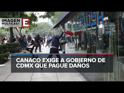 CANACO pide al gobierno de CDMX pagar destrozos por marcha de Ayotzinapa