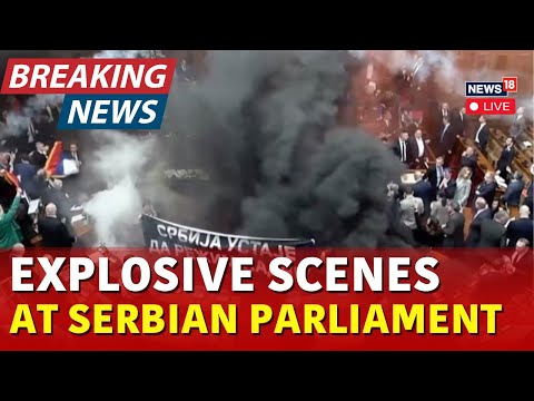 Serbian Parliament LIVE: Lawmakers Injured as Smoke Bombs & Flares Erupt | N18G