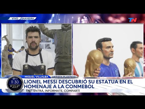 LA ESTATUA HIPERREALISTA DE MESSI I Leo posó junto a ella en el homenaje de la CONMEBOL