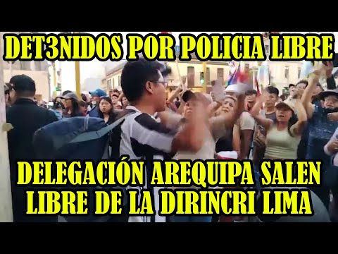 AREQUIPEÑOS DET3NIDOS POR LA POLICIA EN SAN MARCOS SALEN LIBRES DESDE LA AVENIDA ESPAÑA CENTRO LIMA.