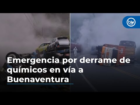 Emergencia por derrame de químicos en la vía a Buenaventura tras choque de dos camiones