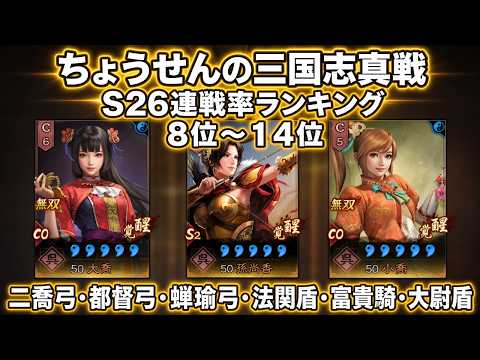 #634【貂蝉の三国志真戦】　S26　連戦率ランキング　８位～１４位　二喬弓・都督弓・蝉瑜弓・法関盾・富貴騎・大尉盾　【三国志战略版】