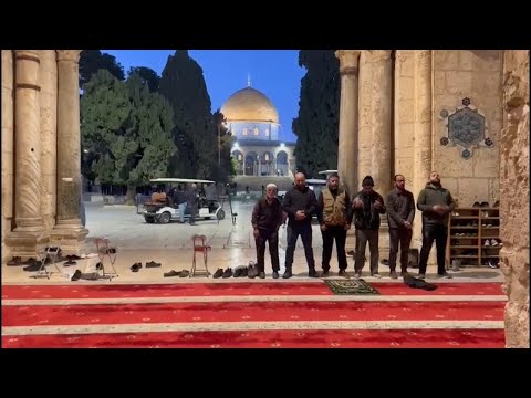 Muslim worshippers attend Maghrib prayer at Al-Aqsa Mosque on first day of Ramadan