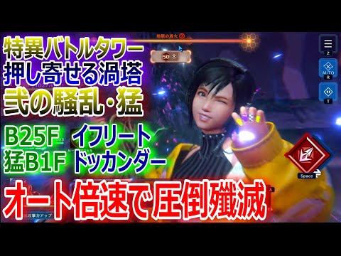 【FF7EC】特異バトルタワー 押し寄せる渦塔『弐の騒乱B25F イフリート・猛B1F ドッカンダー』オート倍速で圧倒殲滅【エバクラ254】