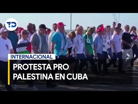 Presidente de Cuba encabeza protesta en apoyo a Palestina