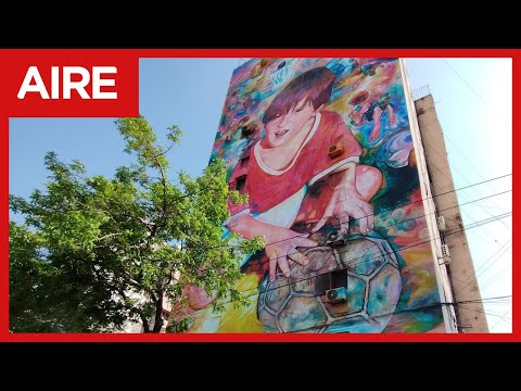 Mural de Messi de pequeño en Rosario