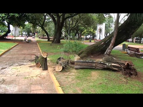 Intervención en la Plaza de Armas de Encarnación tras fuertes lluvias