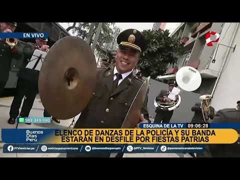 Adelanto de pasacalle de la PNP en la Esquina de la Televisión por Fiestas Patrias