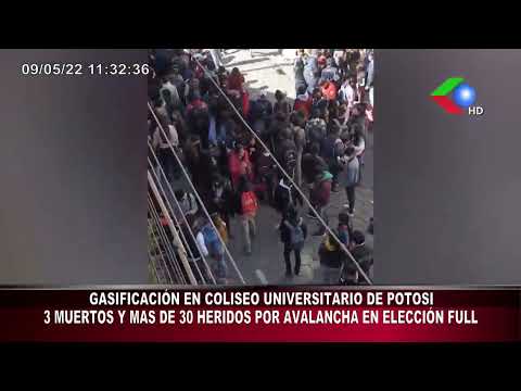 #Potosi ATENTADO GRANADAS DE GAS EXPLOTAN AL INTERIOR DEL COLISEO UNIVERSITARIO 3 muertos y 30 her