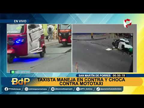 Impactantes imágenes: taxista maneja en contra y choca contra mototaxi en SMP