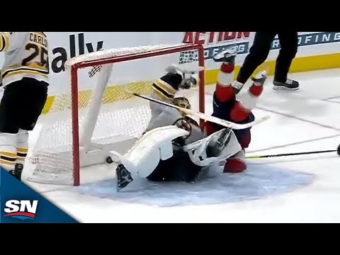 Panthers Sam Bennett Runs Over Joonas Korpisalo After Evan Rodrigues Scores