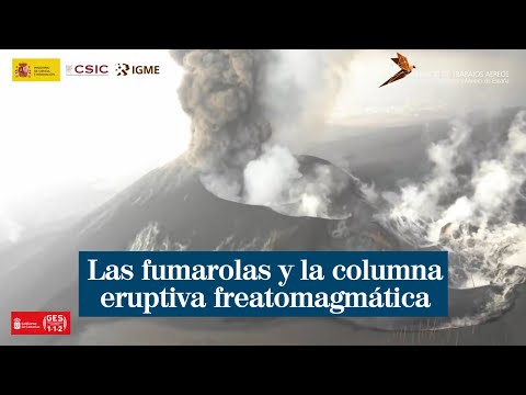 Detalles de las fumarolas y la columna eruptiva freatomagmática del volcán de La Palma