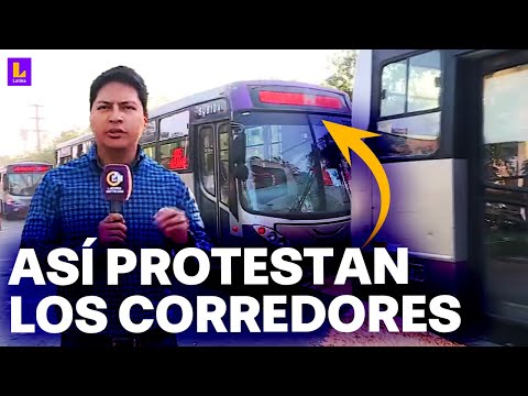 Buses del Corredor Morado circulan vacíos hacia el Ministerio de Transportes para protestar