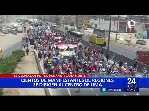 Cientos de manifestantes se desplazan por la Panamericana Norte con dirección al Centro de Lima