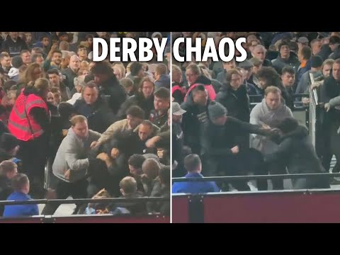 Moment huge brawl breaks out during West Ham vs Arsenal with punches thrown & fan knocked to ground