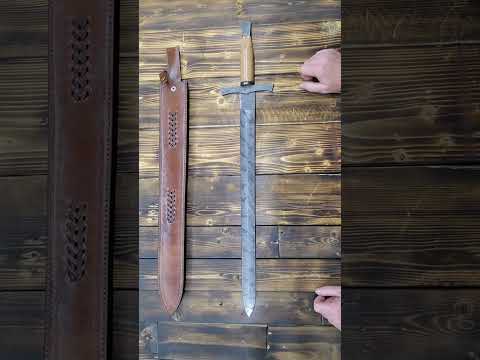 Handmade Damascus Sword - Short Sword with Sheath, Double Edge Greek Medieval Celtic Style JNR 2306