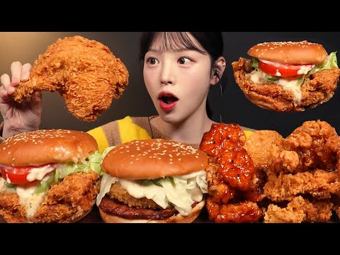 SUB)한입만 실패?!미친 크기의 슈퍼싸이버거 먹방!🍔맘스터치 후라이드 통다리 빅싸이치킨 새우불고기버거까지 꿀조합 리얼사운드 Burger Mukbang Asmr