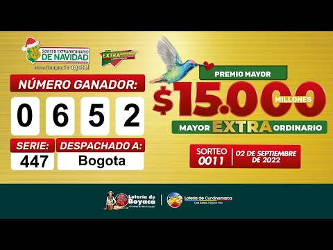 Premio Mayor #LoteríaDeBoyacá Sorteo Extraordinario 0011 #CanalTelesantiago 02 Septiembre 2022