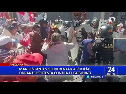 Arequipa: manifestantes se enfrentan a policía exigiendo renuncia de Dina Boluarte