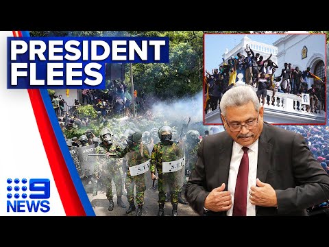 Angry protesters target PM as Sri Lankan president flees the country | 9 News Australia
