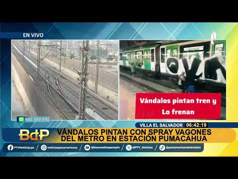 BDP Vándalos pintan con spray vagones del metro en Estación Pumacahua