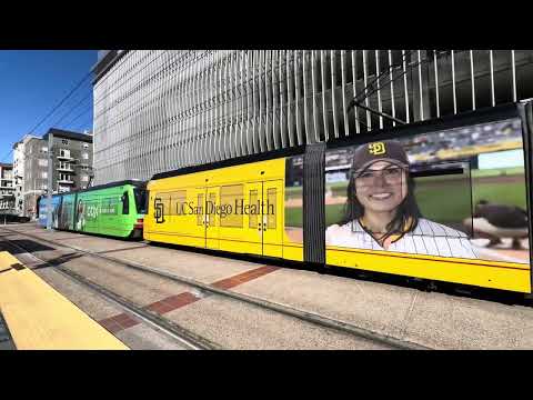 San Diego MTS Trolleys and Trains at the County Center / Little Italy Station 