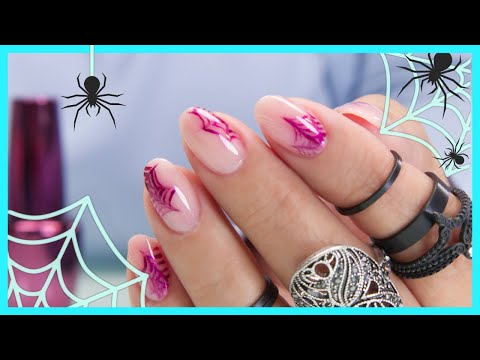 Using Nail Polish for Halloween Webs on Natural Short Nails