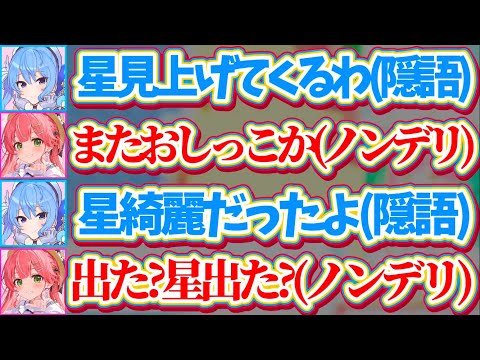 【ノンデリみこち】アイドルラインを守るため『星を見上げに行く』と隠語を使うすいちゃんに、ノンデリ発言が止まらないみこちw【ホロライブ切り抜き/さくらみこ/星街すいせい/ホロ鯖サマーパーク】