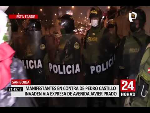 Manifestantes rechazan a Pedro Castillo y bloquean la vía expresa de Javier Prado
