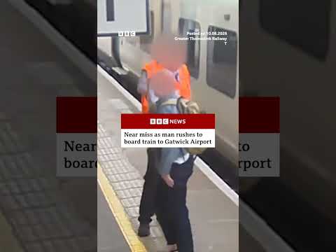 Near miss as man rushes to board train to London Gatwick Airport. #BBCNews