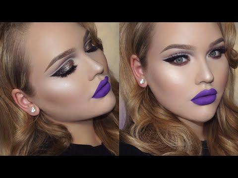 Glittery Double Cut Crease & Purple Lips Holiday Makeup