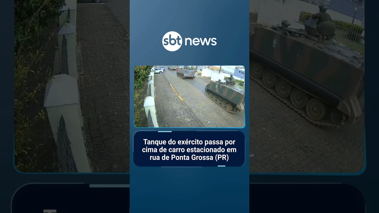 Tanque do Exército passa por cima de carro estacionado em rua de Ponta Grossa PR | SBTBrasil