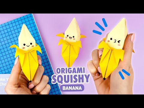 Оригами Сквиши Банан из бумаги | Как сделать сквиш без скотча и клея | Origami Paper Squishy Banana