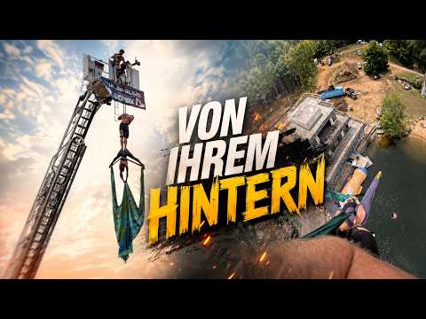 STUNT von ihrem HINTERN aus SCHWINDELEREGENDER HÖHE! Extrem BLOBBING im Senderland 5-FACH Salto!!